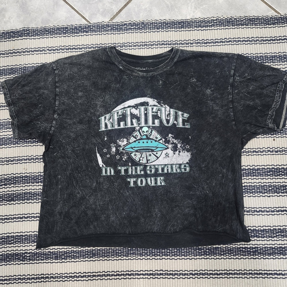 Fifth Sun Women's Cropped Shirt Black L Alien Screaming Acid Wash Size XL